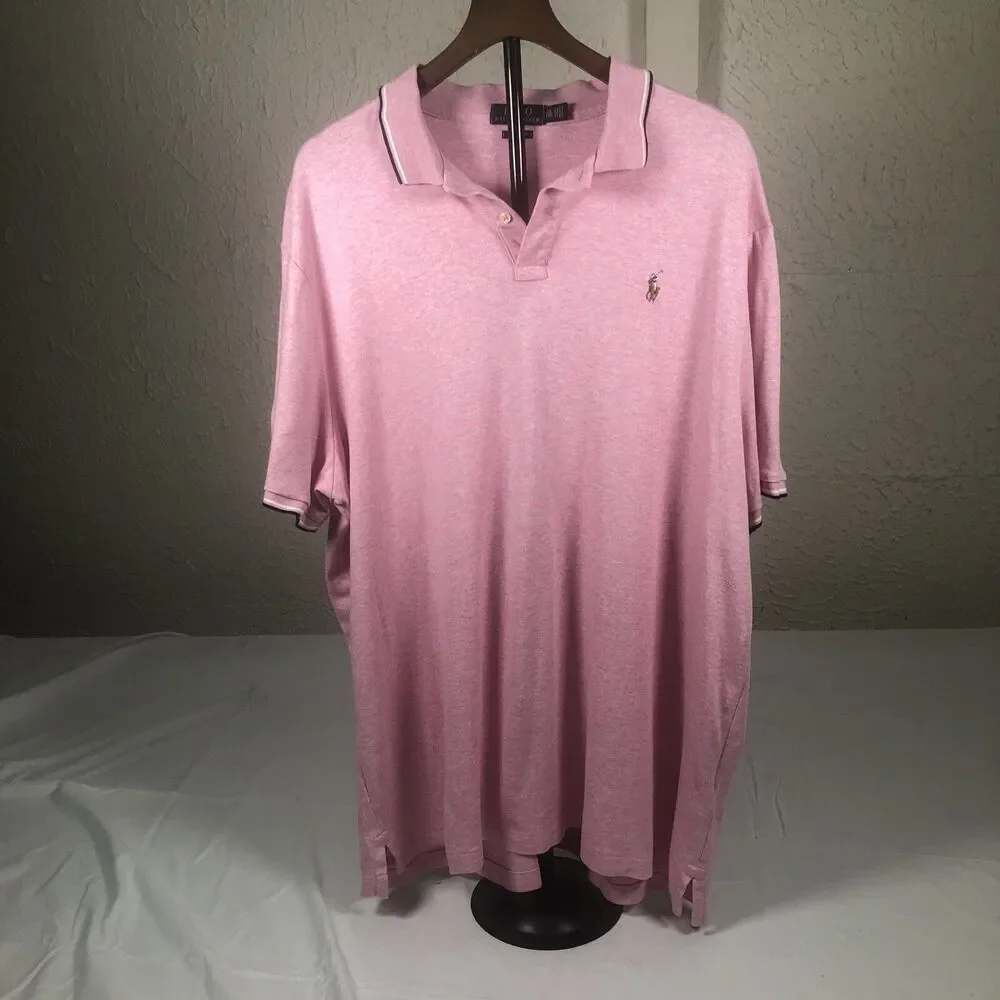 Y2K Polo Ralph Lauren Pony Logo Pink Preppy Polo Business Casual Shirt XXL